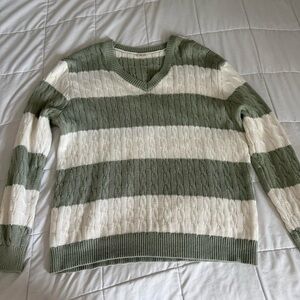 Green and White Striped women’s Sweater